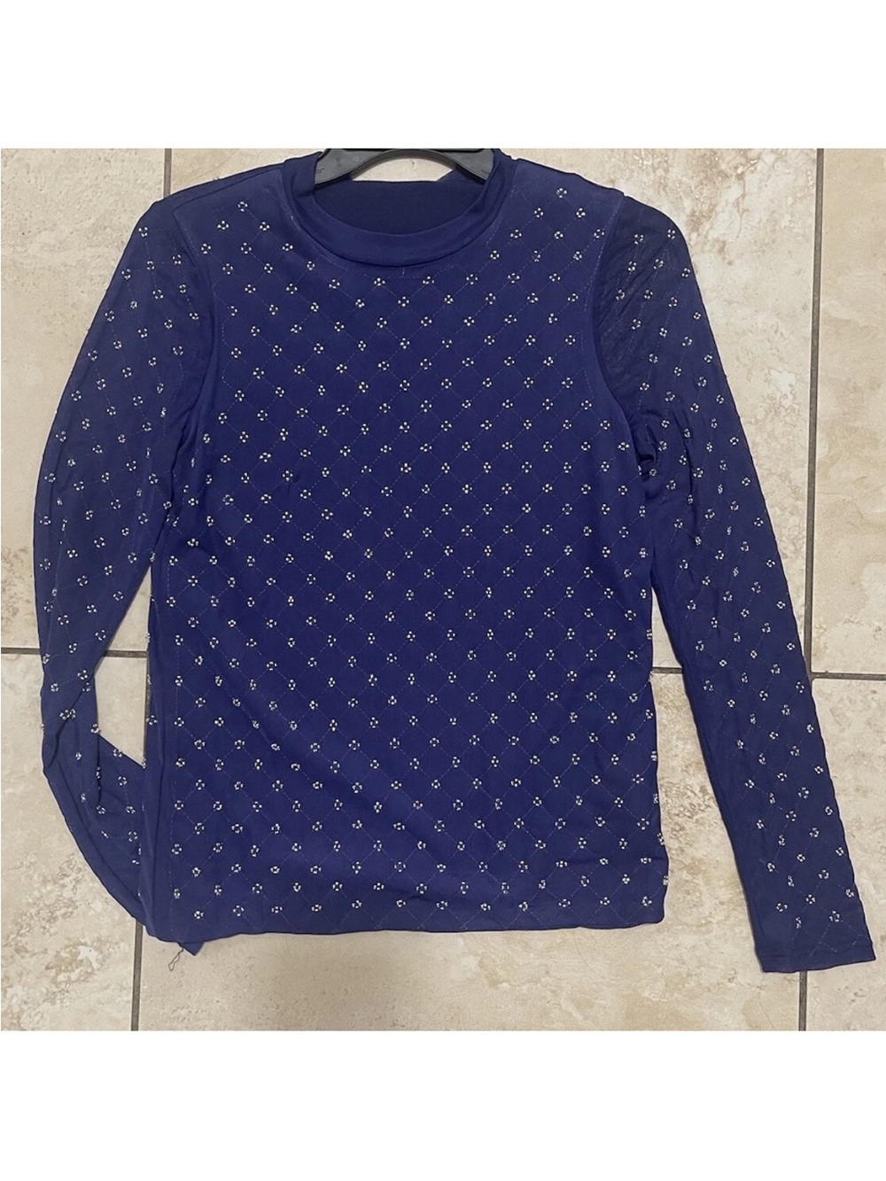 Embellished Long Sleeve Top in Deep Navy